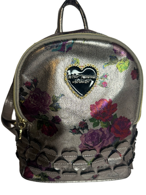 #259 Betsey Johnson Metallic Multicolor Small Heart Floral Backpack